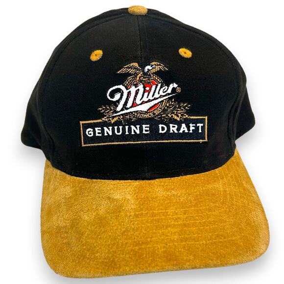 Miller Genuine Draft Snapback Hat Pigskin Suede Brim Logo Masters - Picture 1 of 10